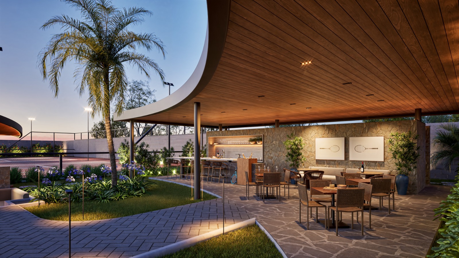 Club House com área de estar ao ar livre
